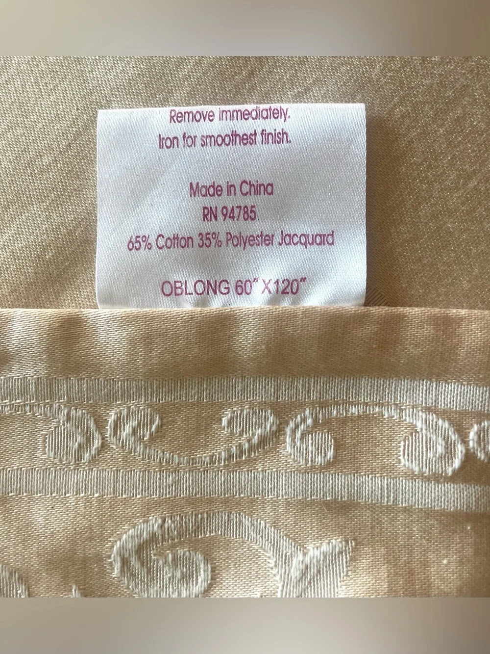 Elegant Tablecloth Mitered Corners Jacquard Champagne Cotton Blend 60x120